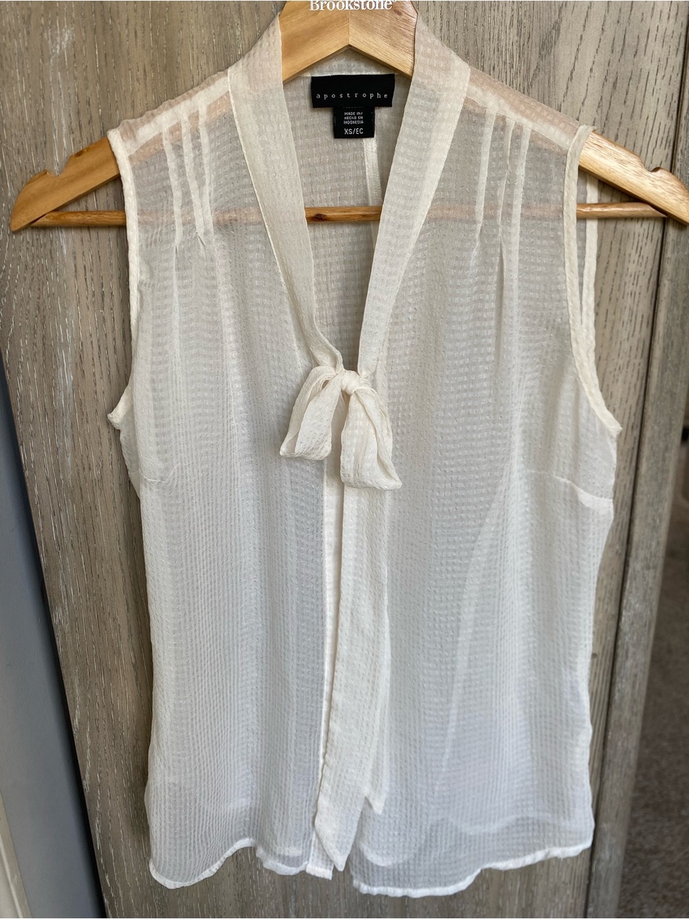 Apostrophe Sheer Textured Tie-Neck Sleeveless Blouse - Beige